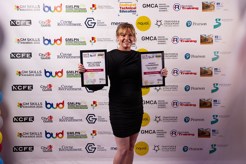 Michelle Crowther Michelle Crowther holding her award certificate at the GM Skills Awards